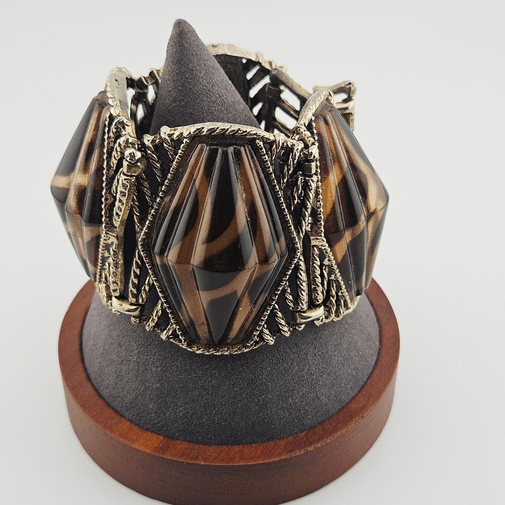 Vintage Silver Tone Chunky Panel Bracelet Animal Print Selro Style Twisted Metal